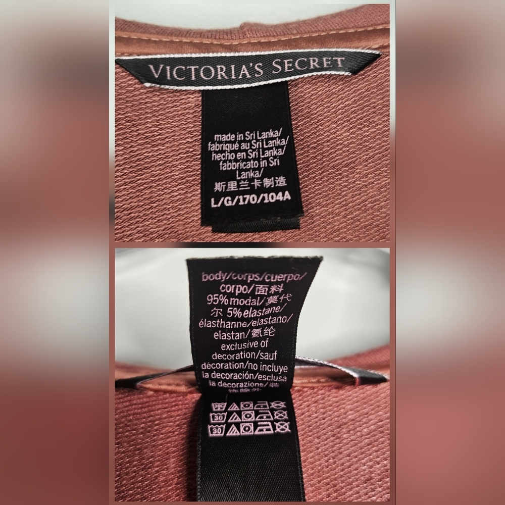 Victoria’s Secret Top L Dusty Rose Hooded Drawstring V-Neck Athletic Athleisure - Picture 6 of 9